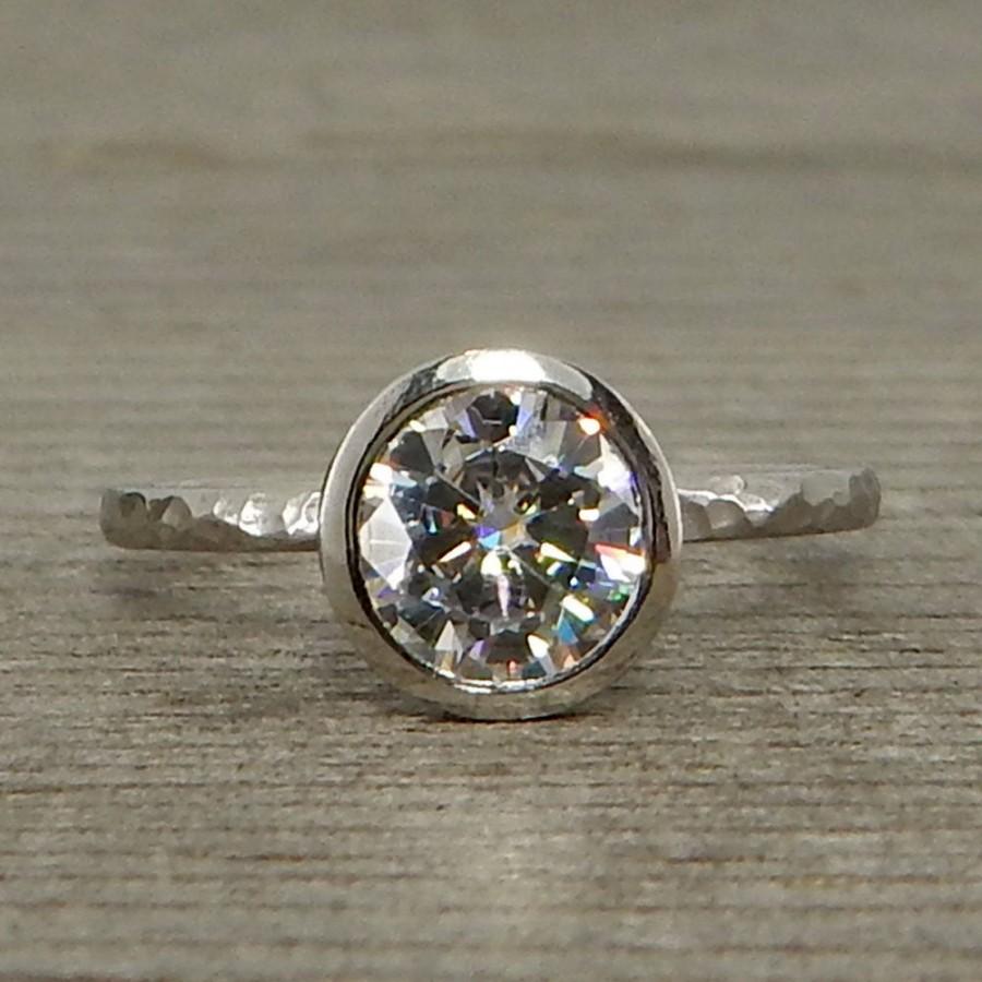 Wedding - Moissanite Engagement Ring - Forever One G-H-I - Recycled 950 Palladium, with Stackable Peekaboo Bezel Setting, Conflict-Free, Made to Order