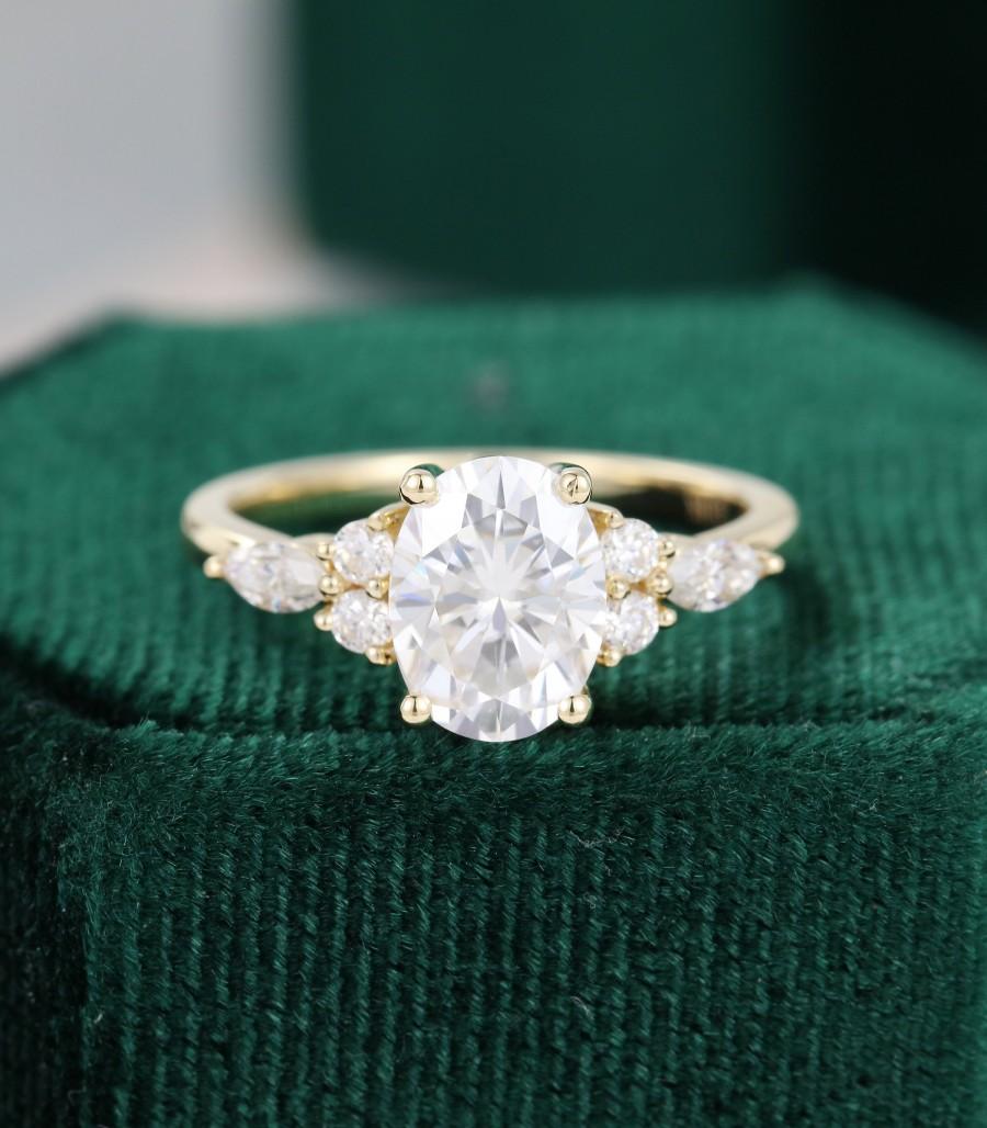 زفاف - Oval cut Moissanite engagement ring vintage yellow gold Unique engagement ring for women Marquise diamond wedding Bridal Anniversary gift
