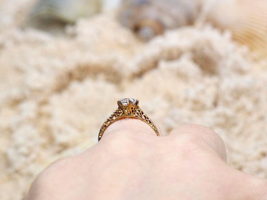 Свадьба - White Sapphire Engagement Ring,Antique Ring,Filigree Ring,Rhemba,1ct Ring,Vintage Sapphire Ring,White Sapphire Ring,Sapphire Ring