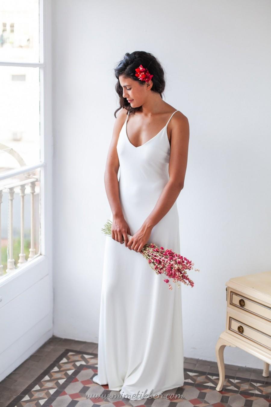 Simple And Elegant Slip Wedding Dress With Thin Spaghetti Straps And Low Cut Back 2954644