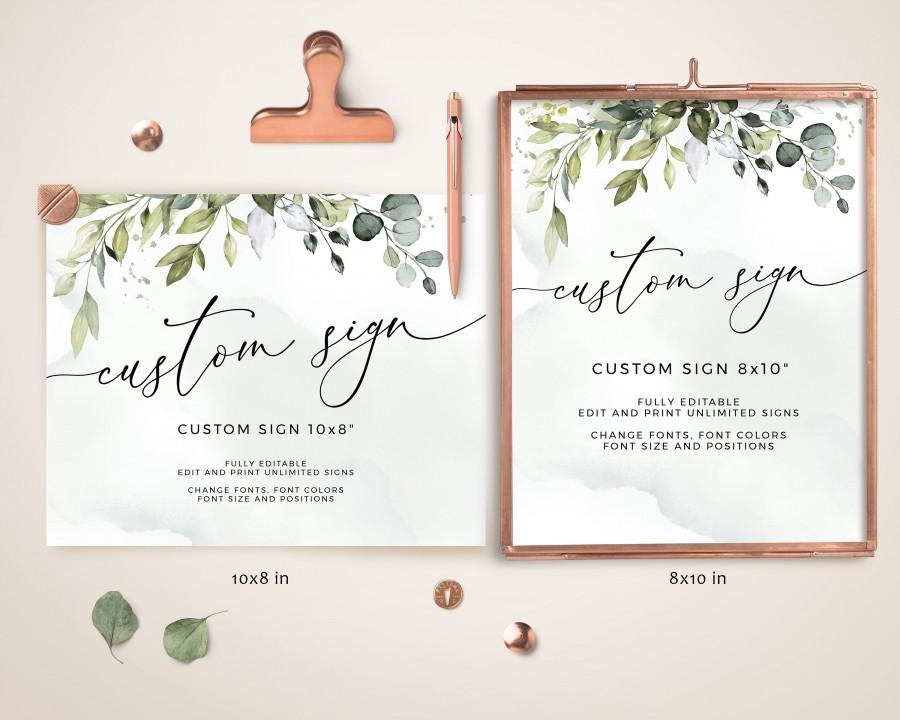 Hochzeit - REESE - Greenery Custom Wedding Signs, Editable Template, Wedding Poster, Reception Decor, Eucalyptus Printable Sign, Bohemian Olive Sign