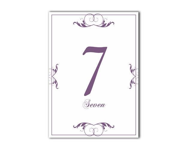 Свадьба - Printable Table Numbers DIY Wedding Table Card Template Elegant Card Sign Table Number Purple Eggplant Wedding Table Numbers Digital