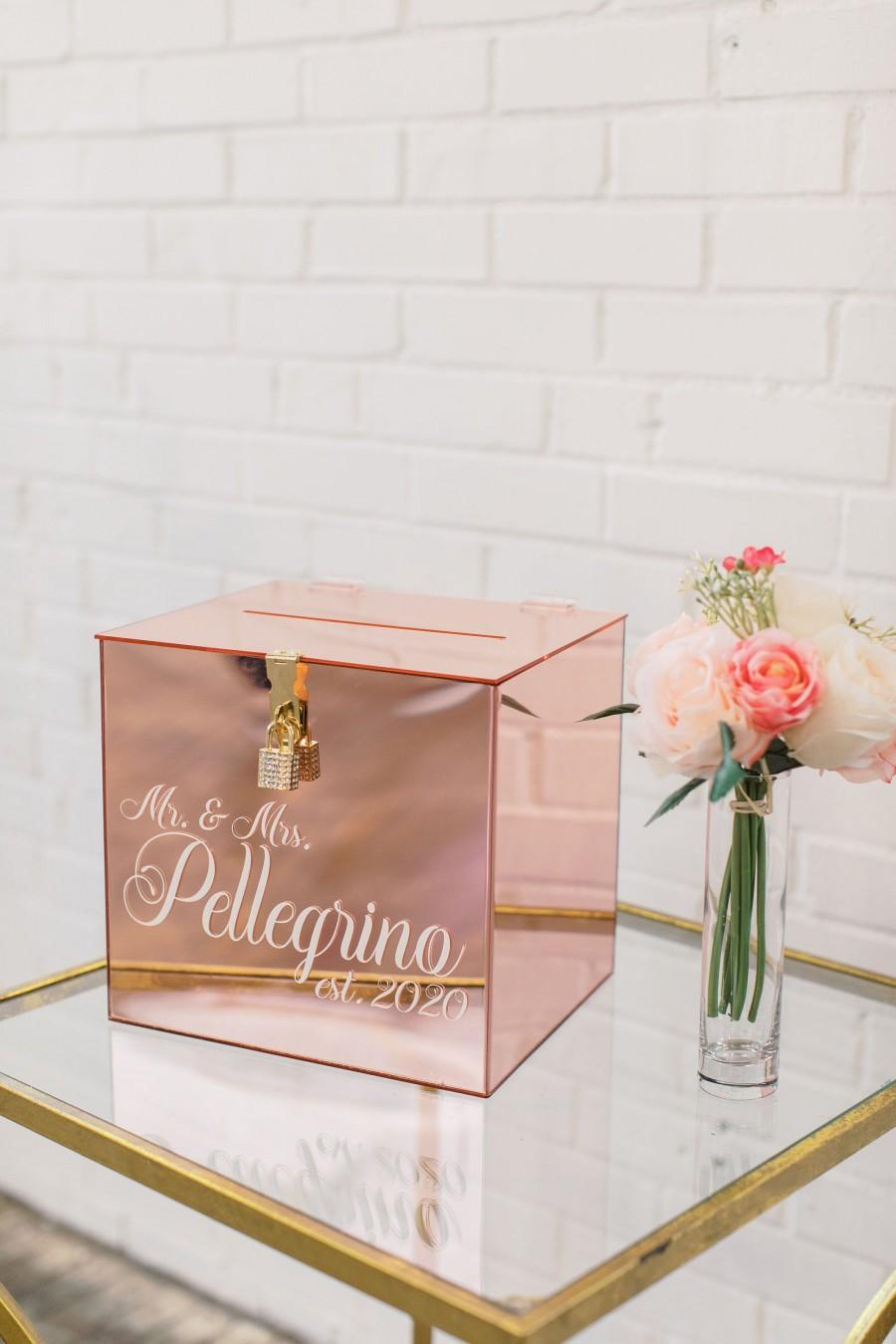 Hochzeit - Rose Gold Mirror Acrylic Card Box I Custom Wedding Card Box 