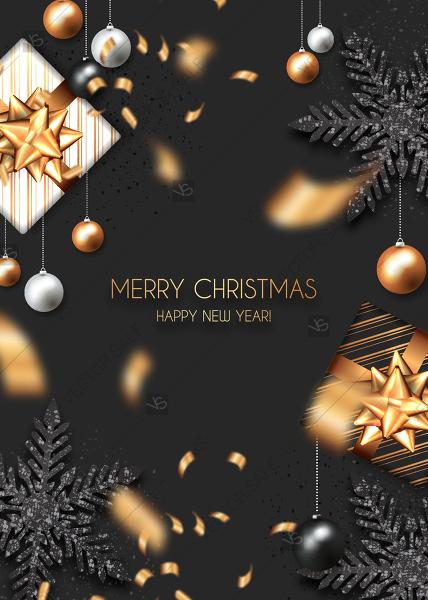 زفاف - Christmas Party Invitation black friday gift box snowflake balls glitter gold confetti personalized invitation