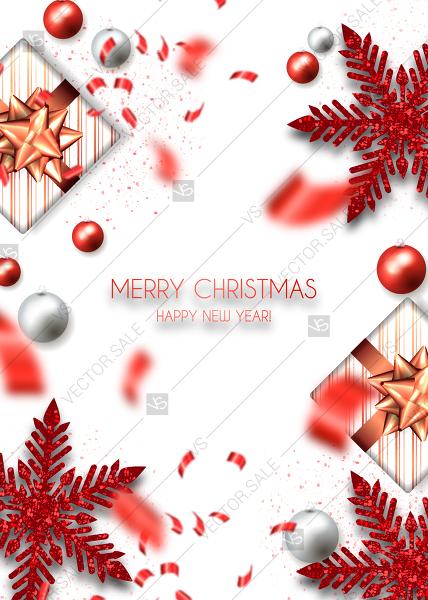 زفاف - Christmas Party Invitation red gold gift box snowflake balls glitter gold confetti customize online