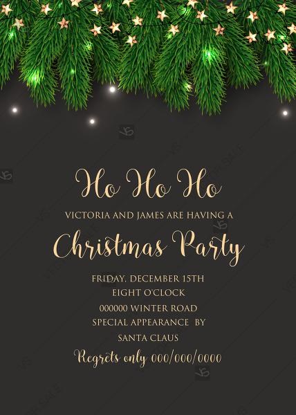 Wedding - Fir Christmas party invitation tree branch wreath light garland Invitation Poster Sale Banner Flyer greeting PDF 5x7 in card invitation maker