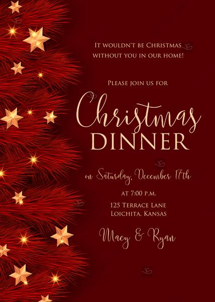 Wedding - Merry Christmas party invitation red fir tree, pine cone, cranberry, orange, banner template PDF 5x7 in create online
