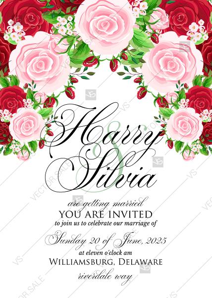 Hochzeit - Red rose wedding invitation PDF 5x7 in edit online