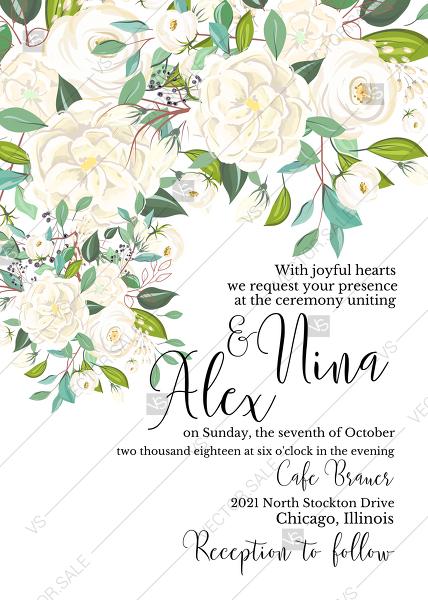 Wedding - Wedding invitation white rose flower card template PNG 5x7 in online maker