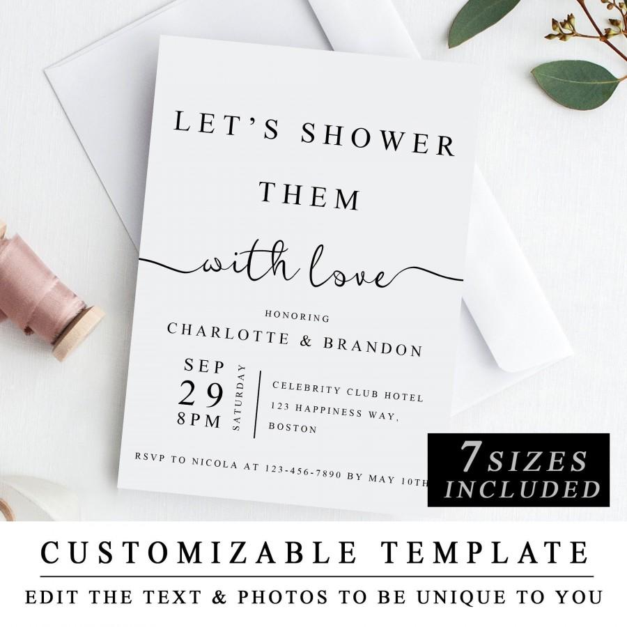 Hochzeit - Couples Shower Invitation Template, Printable Wedding Shower Invite Card, DIY Couples Shower Invite, Editable Calligraphy PDF, 5x7