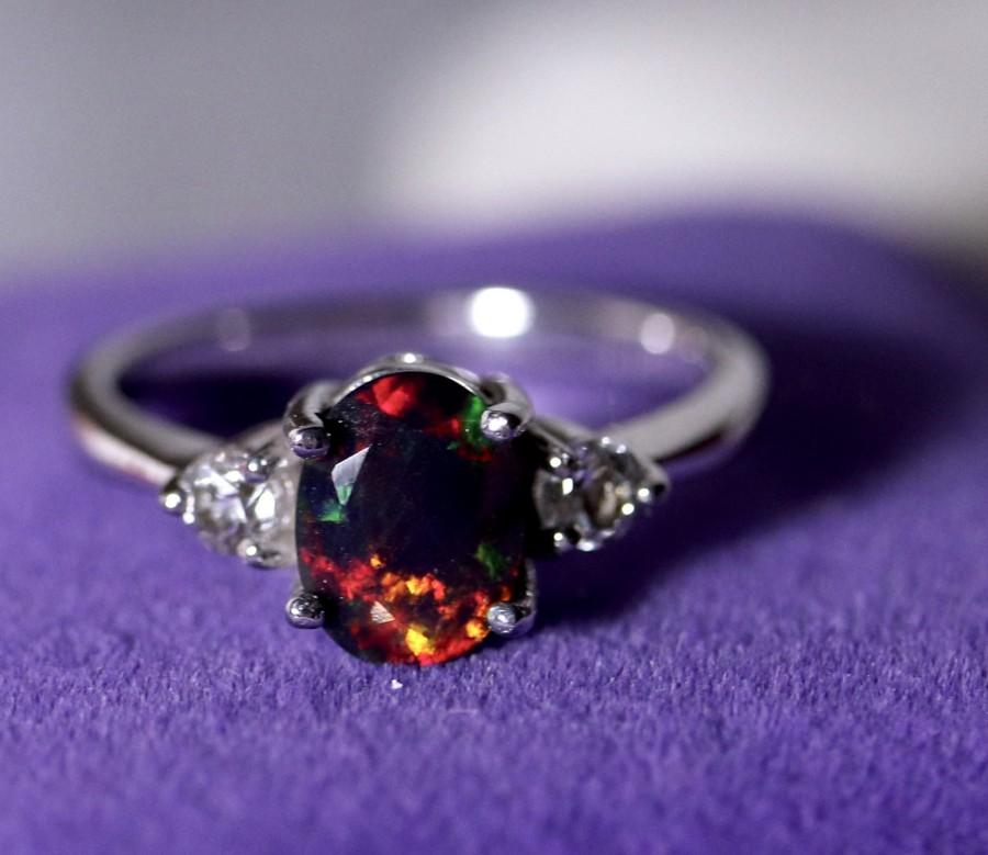 Mariage - Black opal ring, opal wedding ring, bridal rings, opal engagement ring, rings for women, bridal, promise ring, rare black opal, opal rings