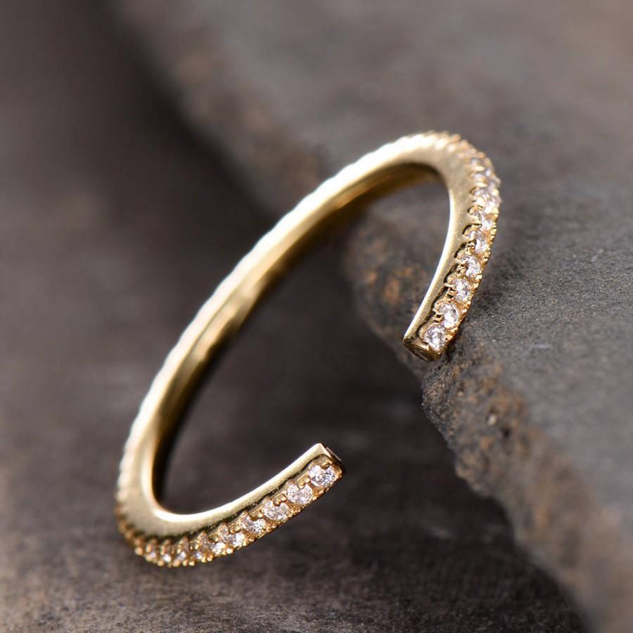 Свадьба - Unique Wedding Ring Open Ring Eternity Band Stacking Ring CZ Wedding Band Sterling Silver Matching Band Yellow Gold Plated