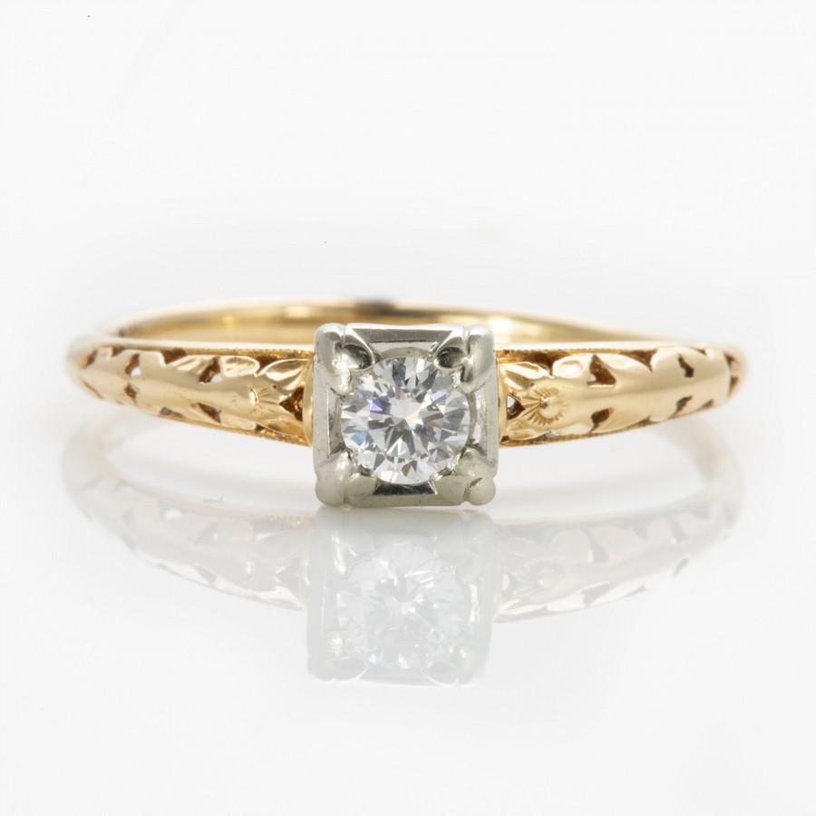 زفاف - Vintage Estate Diamond Engagement Ring - Art Deco - 14k Gold **FREE SHIPPING**