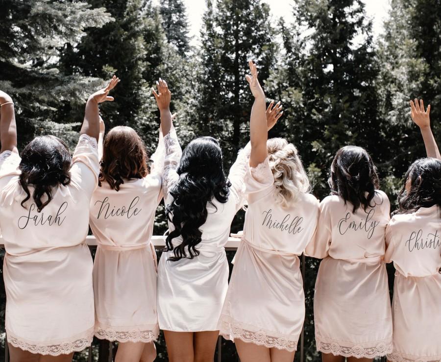 Hochzeit - Personalized Bridesmaid Robes with Names - Satin Lace Custom Robes for Women (EB3260P)
