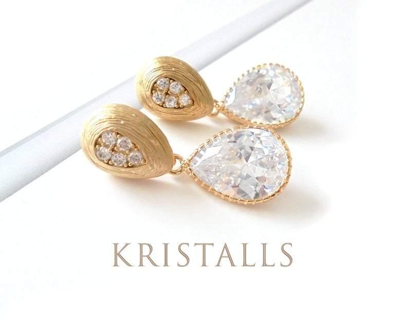 Hochzeit - Diamond Zircon Earrings Gold