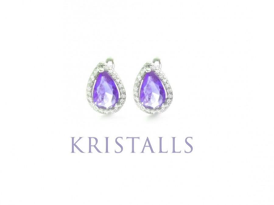 Wedding - Purple Amethyst Stud Earrings Crystal Bridal Studs Bridesmaids Stud Earrings Dainty Earrings Zircon Crystal Earrings