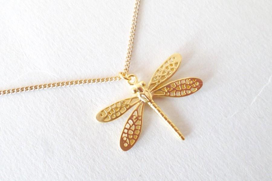 Свадьба - Dragonfly Gold Necklace Wedding Necklace Wedding Jewelry Bridal Jewelry Bridal Necklace Bridesmaid Necklace