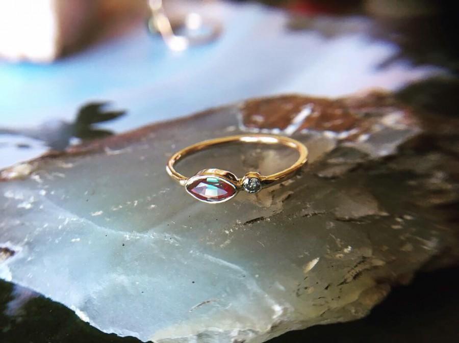 زفاف - Alexandrite marquise and salt and pepper diamond duo 14k gold ring