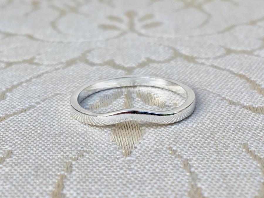 زفاف - Solid Sterling Silver Curved Stackable Wedding Band Ring