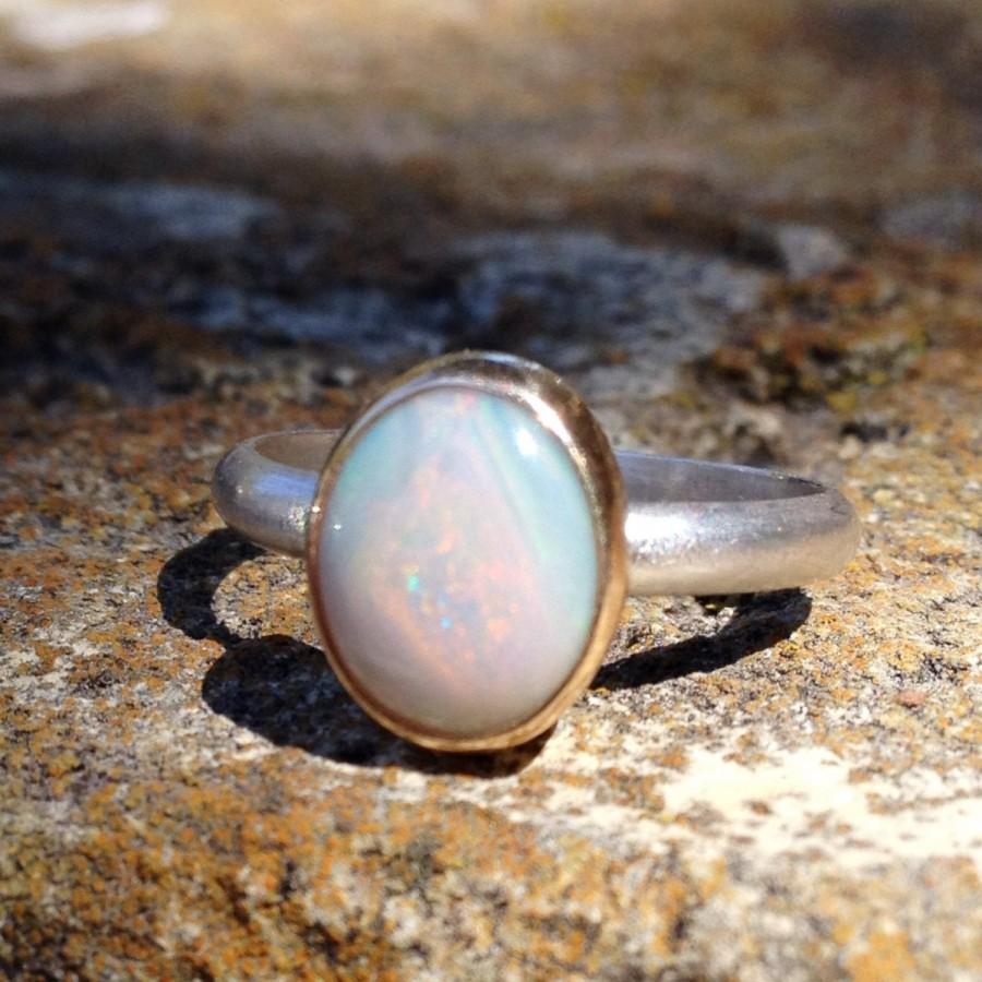 زفاف - 14k Gold Opal and Sterling Ring