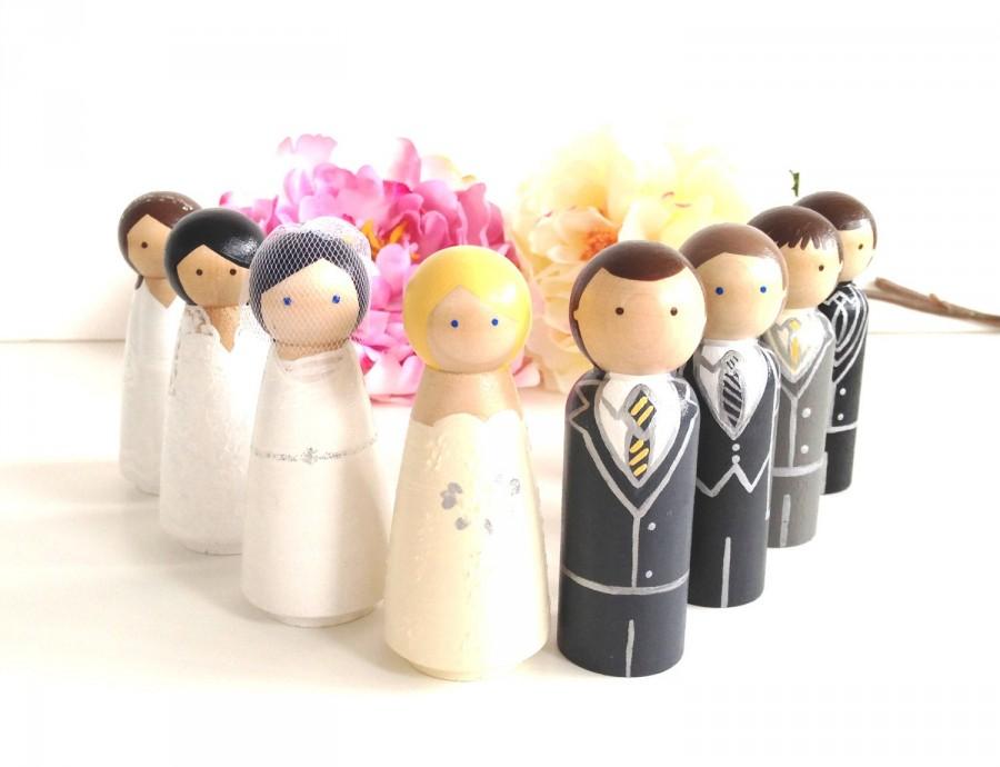 Hochzeit - WEDDING CAKE TOPPER Custom Cake Topper Mr and Mrs Wedding Cake Toppers Bride and Groom Wooden Peg Doll