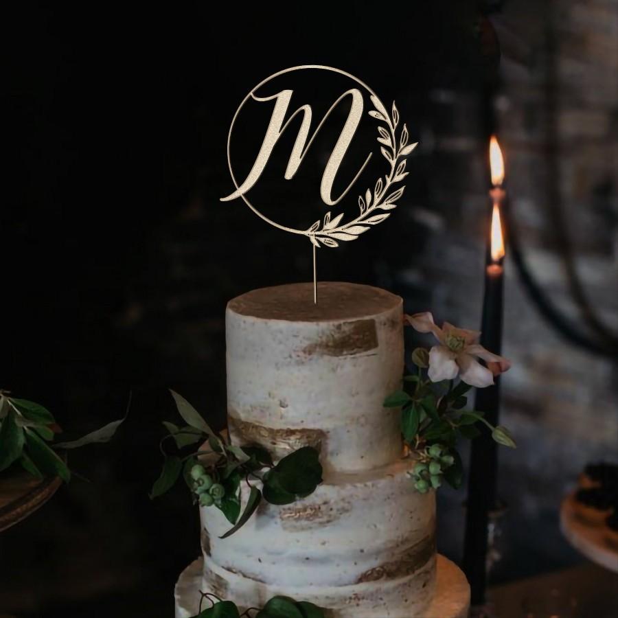 زفاف - Monogram Cake Topper By Rawkrft - Personalized Wooden Cake Topper Script Letter Cake Topper Rustic Wedding Cake Topper Custom Cake Topper