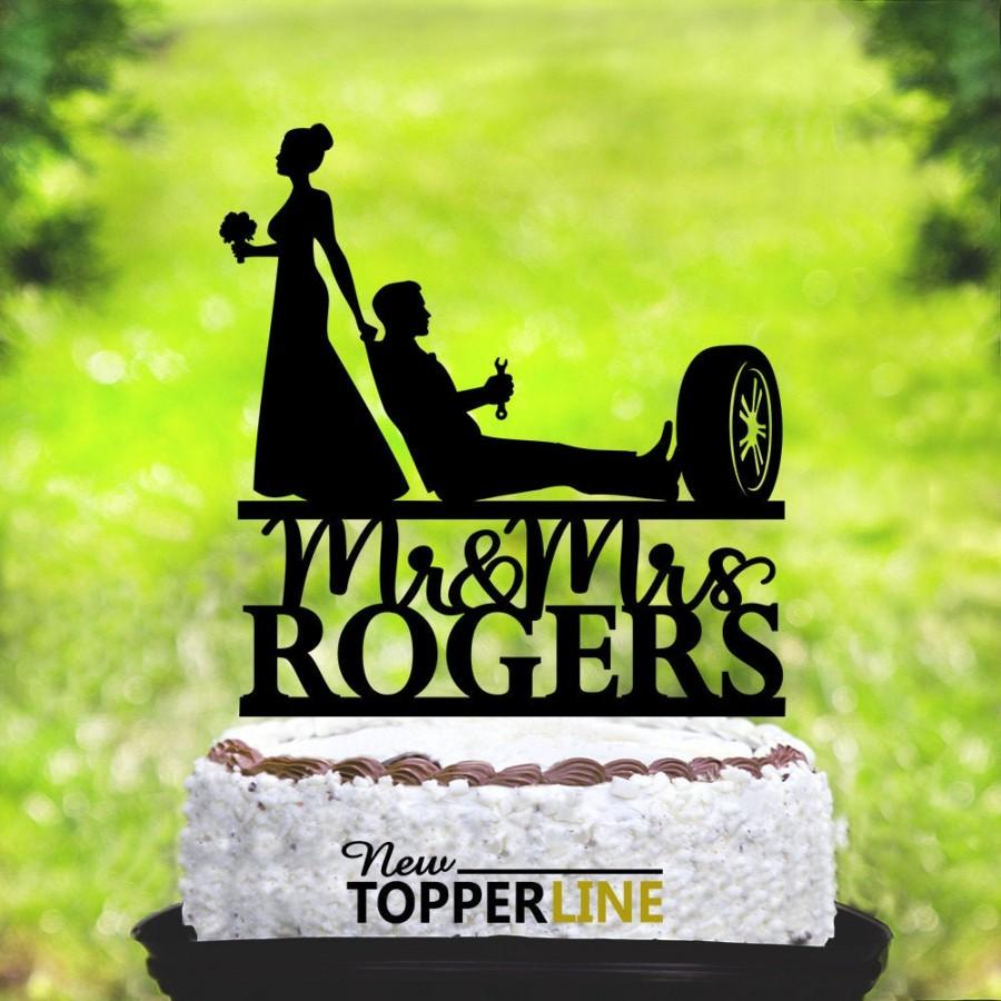 Mariage - Auto Mechanic Wedding Cake Topper,Car Mechanic Cake Topper,Funny Wedding Cake Topper,Wrench Tools,Bride and Groom,Mr & Mrs Cake Topper  2315