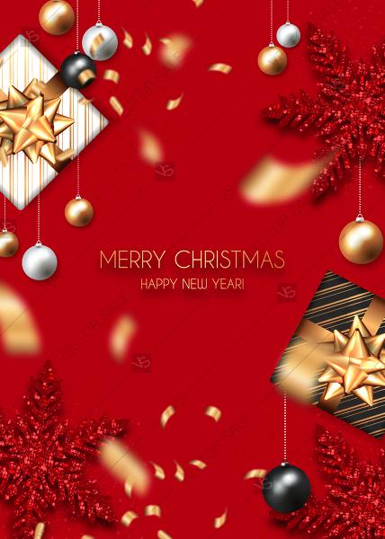 زفاف - Christmas Party Invitation red gold gift box snowflake balls glitter gold confetti invitation maker