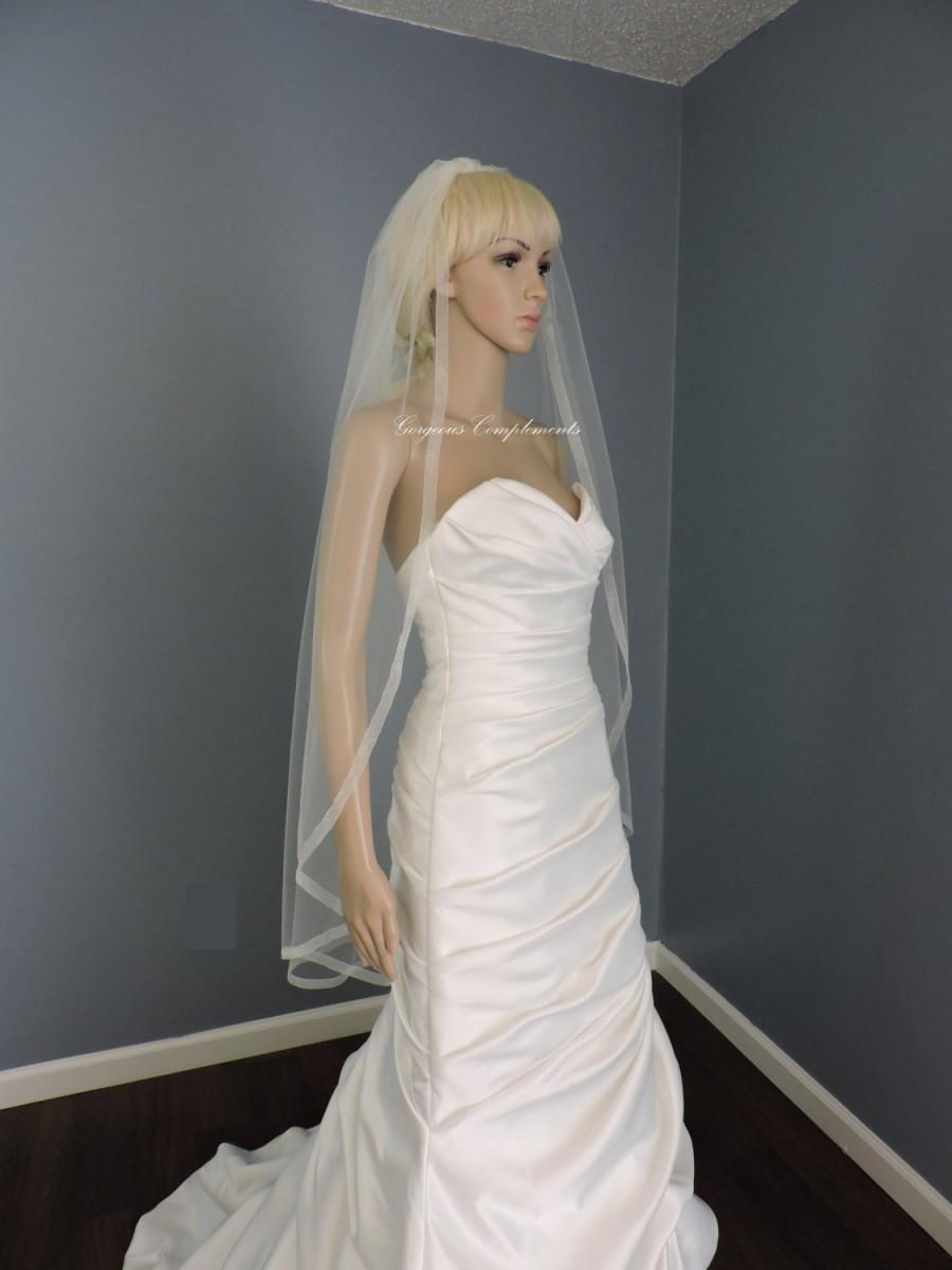 زفاف - Organza Trim Fingertip Veil Standard Width, Bridal Veil, Wedding Veil