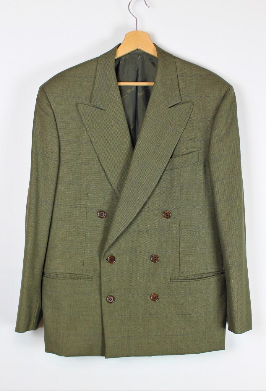 زفاف - Vintage Salvatore Ferragamo Men's Suit, Olive Green Wool 2pcs Set