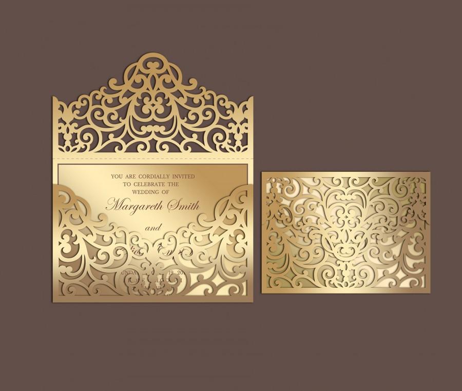 Mariage - Laser cut Pocket Wedding Invitation Envelope 5x7, SVG Template, Quinceanera card, vector cutting files, Silhouette Cameo, Cricut 