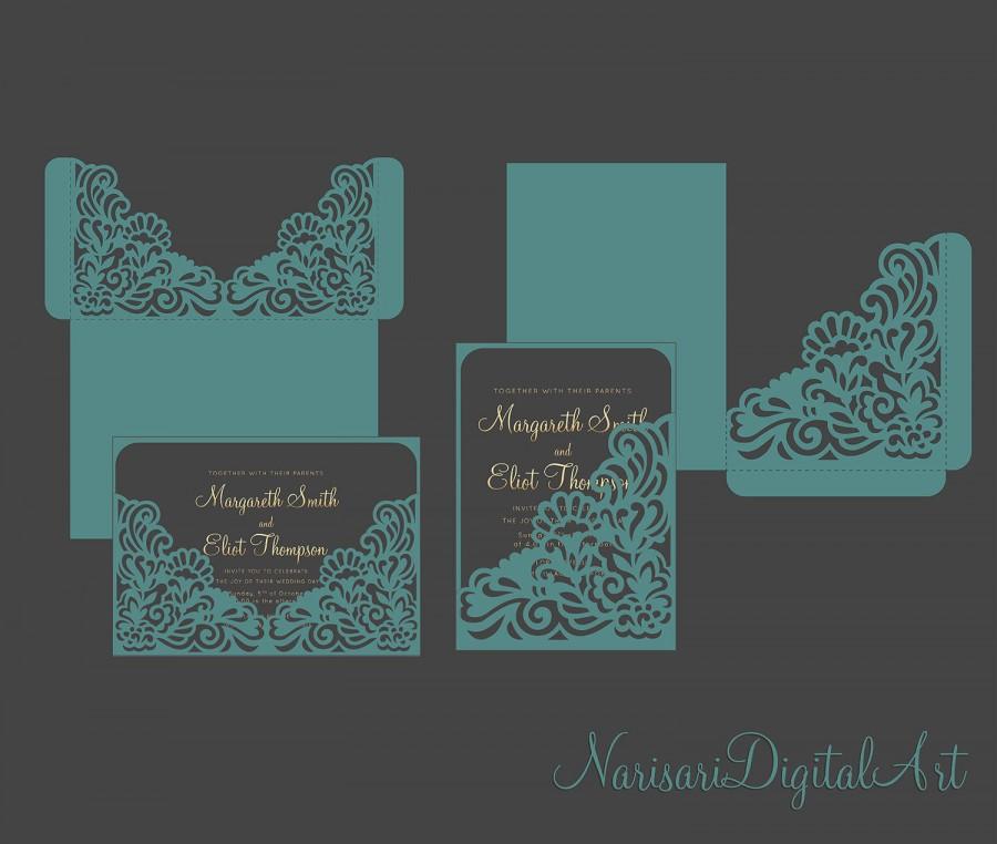 Mariage - Laser cut Wedding Invitation Pocket Envelope 5x7  SVG Templates, Quinceanera Invitation, Silhouette Cameo, Cricut INSTANT DOWNLOAD