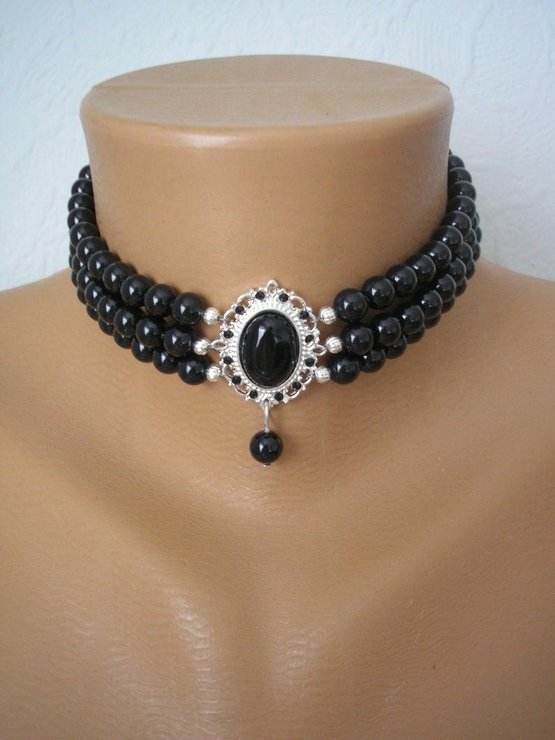 Mariage - Black Pearl Choker, Swarovski Mystic Black Pearls, Onyx, Indian Choker Necklace, Downton Abbey, Pearl Bridal Necklace, Black Jewelry