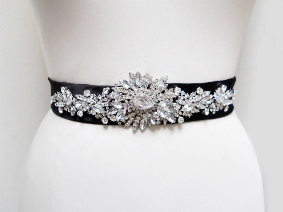 Свадьба - Bridal belt sash, Bridal crystal sash belt, Wedding belt in silk Duchess satin, Rhinestone sash, Ivory, Silver, Black, White