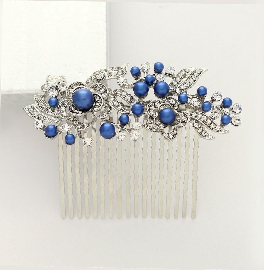 Mariage - Something Blue Hair Comb, Royal Blue Bridal Comb, Blue Wedding Hair Accessory, Blue Hair Piece, Bridesmaid Comb, Blue Hair Pin