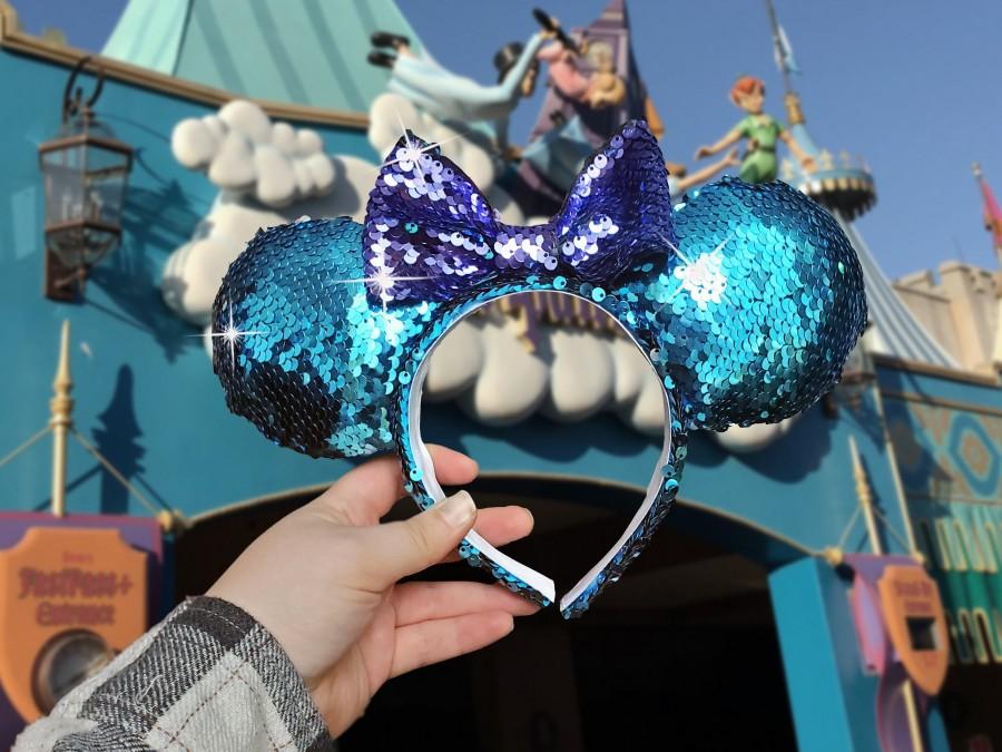 زفاف - Super Sparkly Ears Sequin Rhinestones Minnie Ears Disney Blue and Purple Mickey Ears Headband Disneyland Disneyworld Ears Hairband Headband