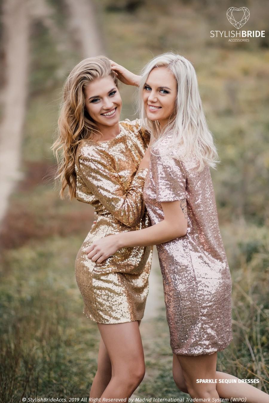 Wedding - Gold Sequin Party Dress, Prom Rose Gold Wine Black Green Silver Party Dress, New Year's sequined dress, Bridesmaids sequined dress