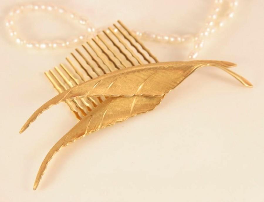 Свадьба - Gold Leaf Hair Comb Laurel Hair Comb Vintage Headpiece Long Leaf Head Piece Bridal Hair Vine Hair Clip Wedding Hairpiece Boho Head Crown