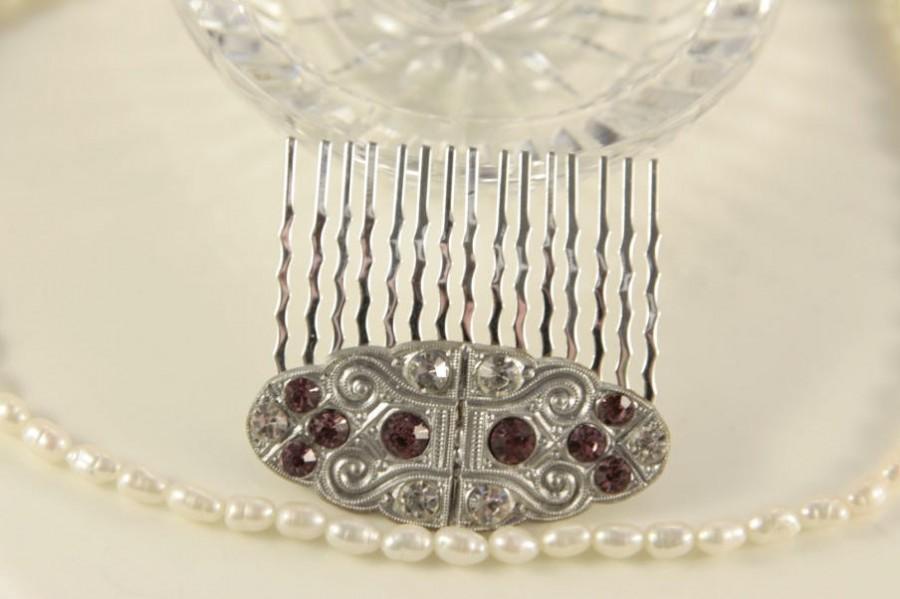 Mariage - Bridal Hair Comb Silver Red Head Comb 1920s Head Piece Purple Head Comb Wedding Hair Clip Little Silver Hair Pin Tourmaline Head Jewelry