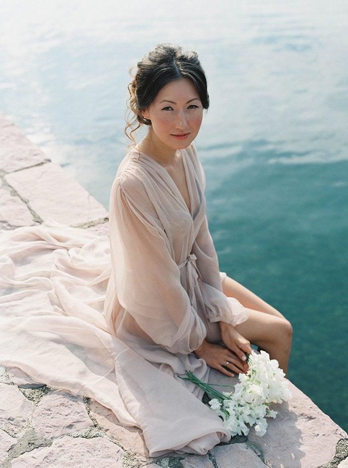Hochzeit - Silk long bridal robe dressing gown getting ready boudoir bride