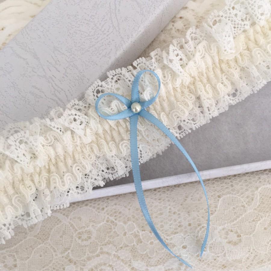 Свадьба - Wedding garter - Blue & ivory, S-XL, Gift boxed.