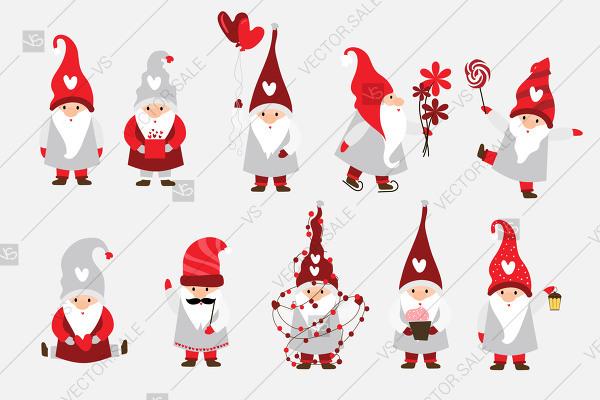 Hochzeit - Valentines Day Gnomes clip art vector illustration