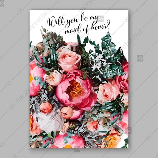 زفاف - Pink Peony wedding vintage invitation vector card template