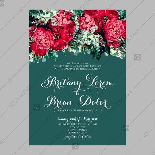 Свадьба - Pink Peony wedding vintage invitation vector card template