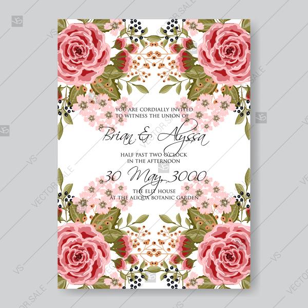 Wedding - Ranunculus rose red pink peony wedding invitation vector printable card template valentines day