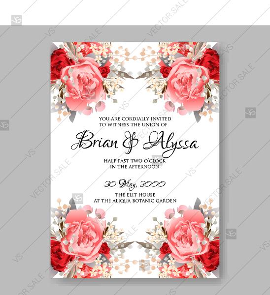 Mariage - Wedding invitation pink peony design vector printable floral card valentines day