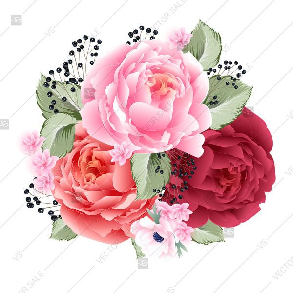 Свадьба - Bridal shower clipart floral vector bouquet peony anemone poppy rose wedding invitation baby shower vector template
