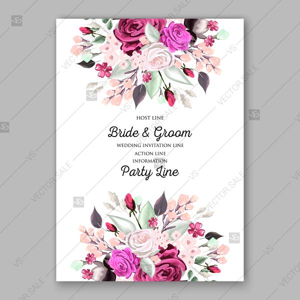 Wedding - Magenta Pink ranunculus white rose greenery wedding invitation vector template vector template