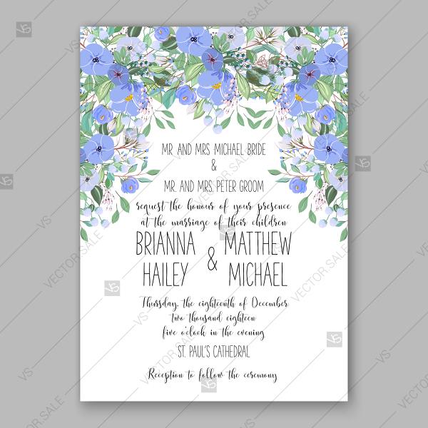 Hochzeit - Blue floral wedding invitation greenery anemone peony invitation download