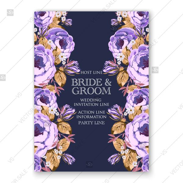 Wedding - Purple pink peony flower wedding invitation vector template